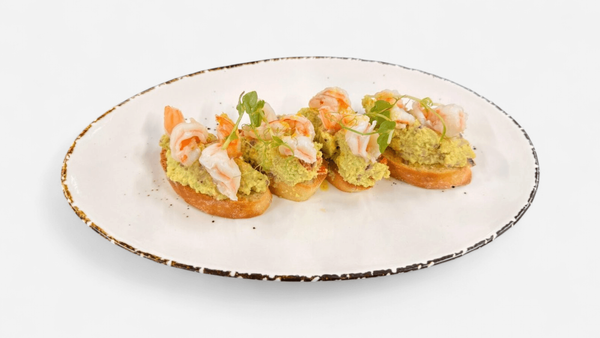 Bruschette cu guacamole și creveți